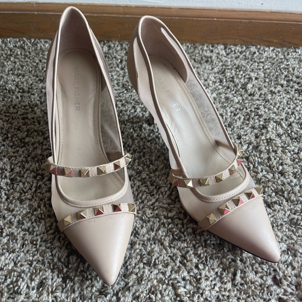 Marc Fisher Beige Studded Heels